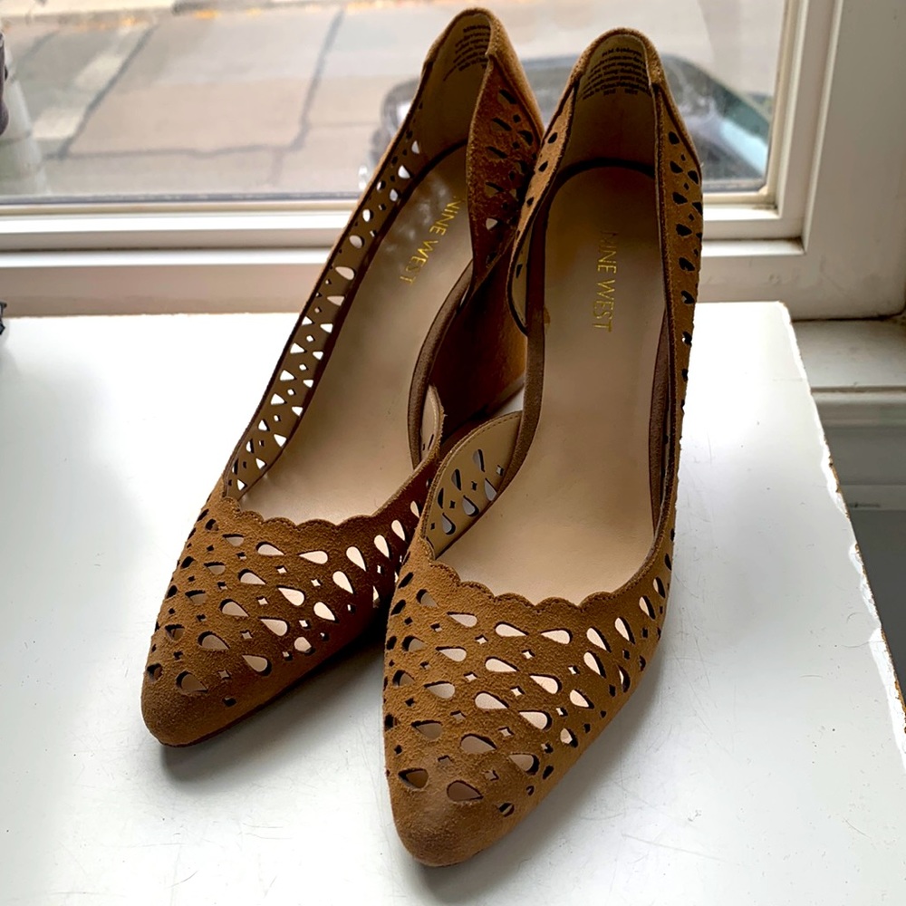 Nine West cognac suede wedge heels, size 8-1/2